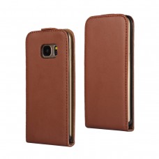 Samsung Galaxy S7 - Genuine Leather Up Down Flip Protective Phone Cover Case - Brown